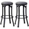 Bar Stools Set Of 2, Vintage Barstools With Footrest And Microfiber Cloth, 29 Inch Bar Height Stool With Powder Coated Steel Legs For Kitchen And Dining Room, Dark Grey Gray Microfiber