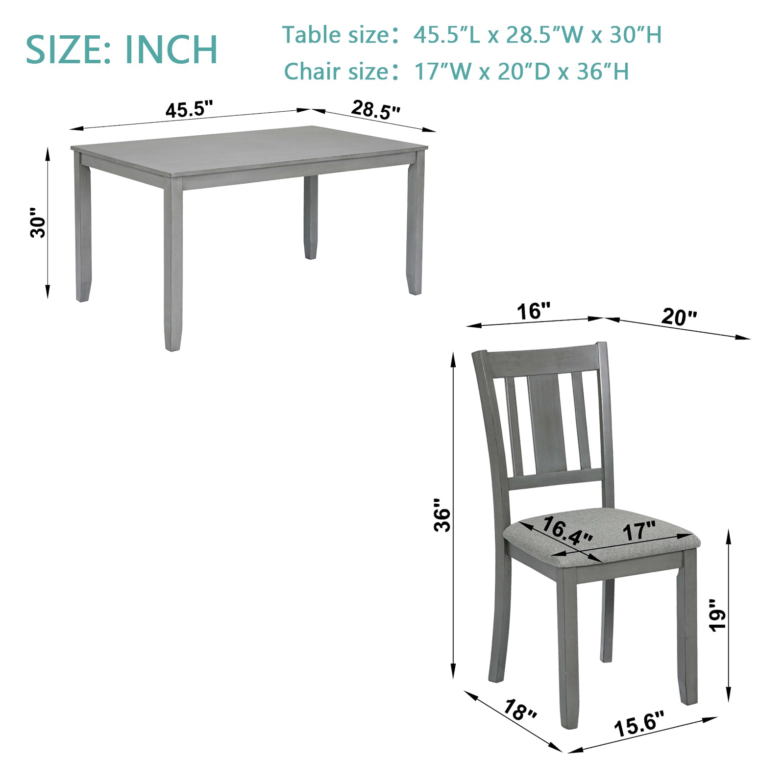 5 Piece Modern Dining Set, Rectangular Wooden Dining Table With 4 Upholstered Chairs For Kitchen, Dining Room, Gray Wood Gray Seats 4 Wood Dining Room Acacia 4 Leg Rectangular Dining Table With Chair Acacia Wood