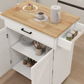 Kitchen Island Rolling Trolley Cart With Adjustable Shelves & Towel Rack & Seasoning Rack Rubber Wood Table Top White White Mdf