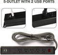 Power Strip 2Pcs Surge Protector 5 Outlet With 2 Usb Ports 5V 2.4A 6Ft Heavy Duty Braided Extension Cords Black Metal