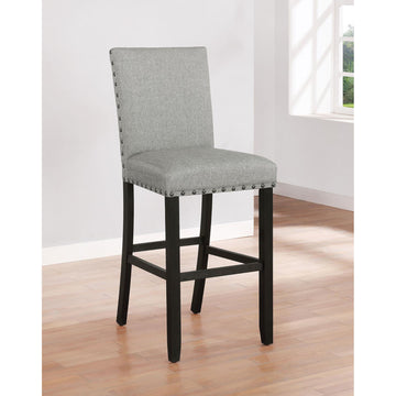 Grey And Antique Noir Solid Back Bar Stool Set Of 2 Solid Grey Brown Dining Room Spot Clean Transitional Bar Stools Rubberwood Solid Back Foam Upholstered