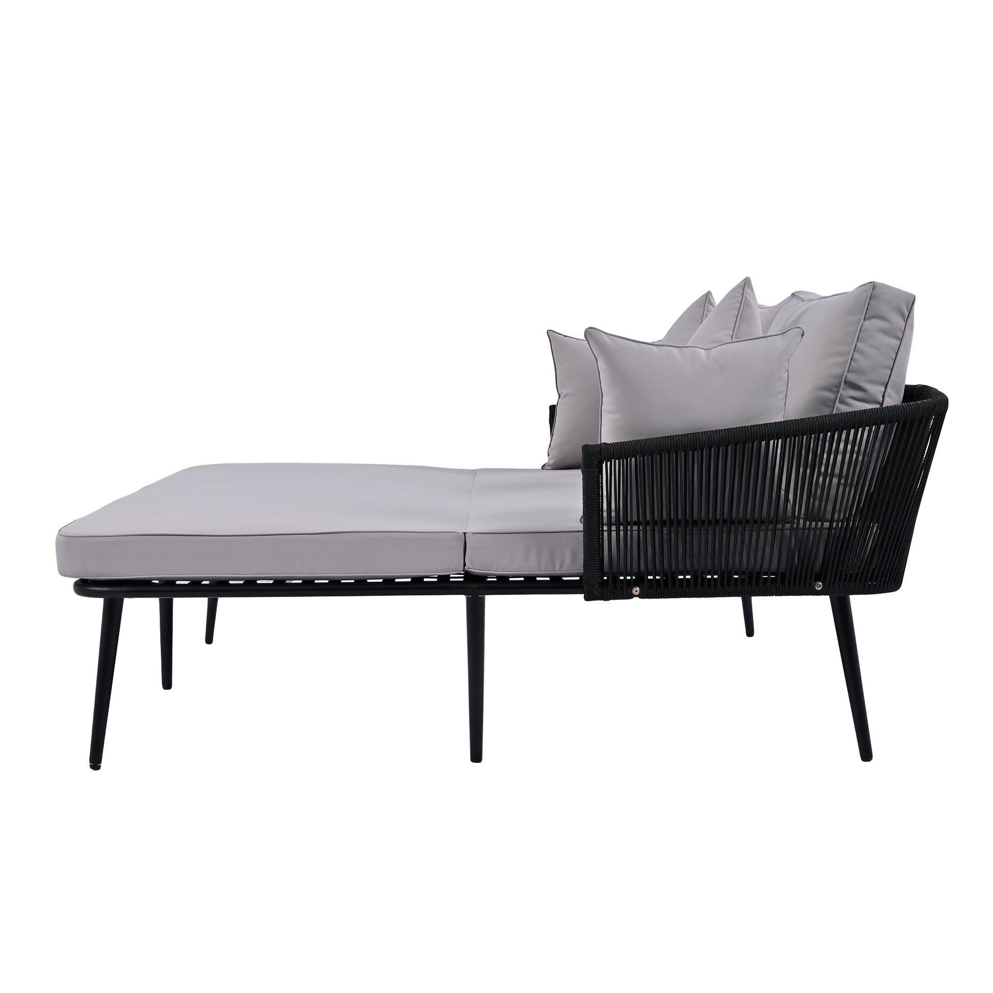 Outdoor Patio Daybed, Woven Nylon Rope Backrest With Washable Cushions For Balcony, Poolside, Set For 2 Person, Gray Yes Complete Patio Set Black Gray Weather Resistant Frame Stain Resistant Cushions Garden & Outdoor Casual Complete Patio Sets Foam Pvc