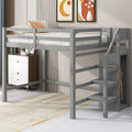 Full Size Loft Bed With Built In Storage Wardrobe And Staircase, Gray Box Spring Not Required Full Gray Wood Bedroom Pine