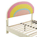 Full Size Upholstered Platform Bed With Rainbow Shaped And Height Adjustbale Headboard,Led Light Strips,Beige Beige Upholstered