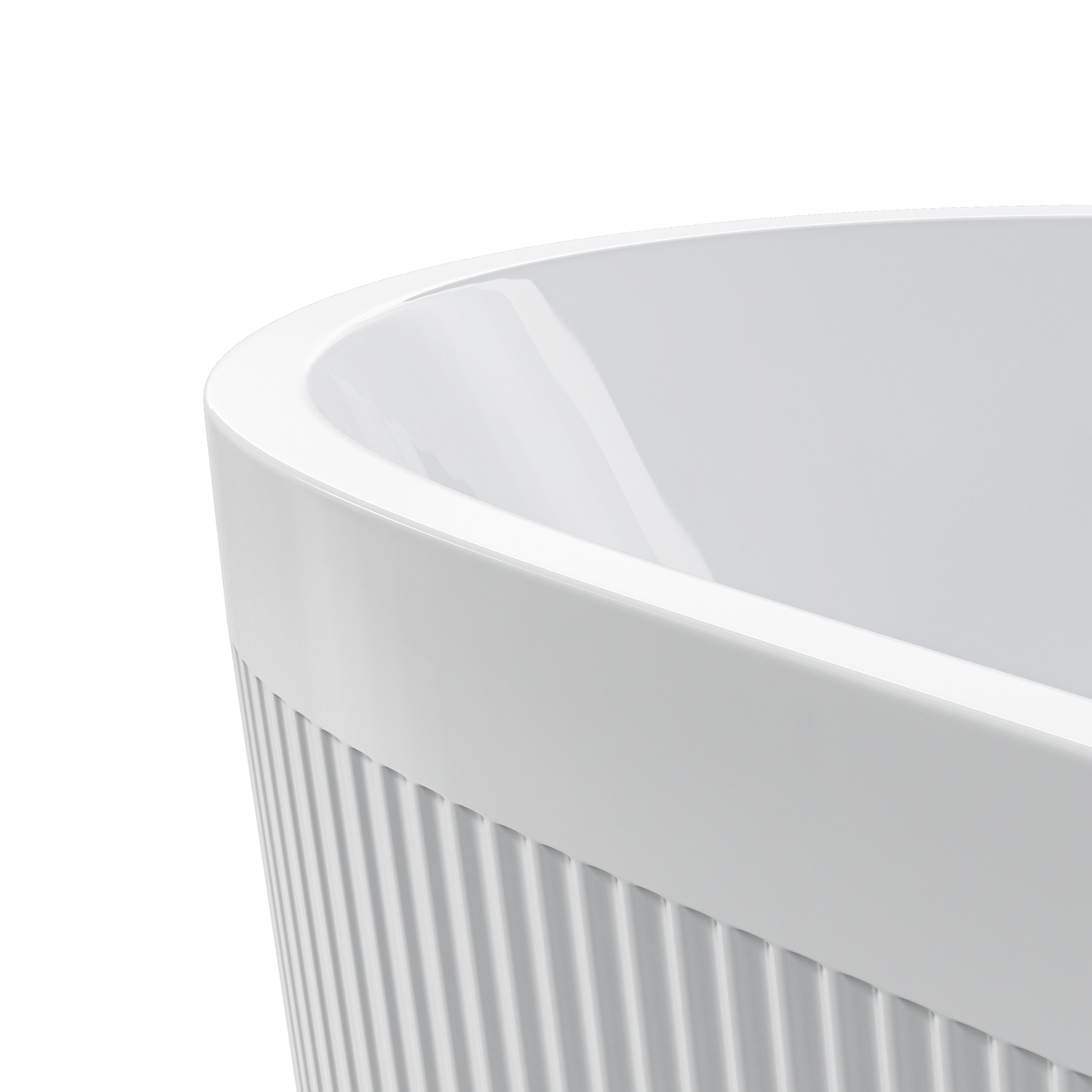 59" Acrylic Freestanding Bathtub With Unique Pleated Design: Spacious Oval Shape, Gloss White Finish, Chrome Overflow & Pop Up Drain Gloss White Oval Bathroom Freestanding Tubs Polished 59 61 In Contemporary Soaking Center Acrylic Acrylic