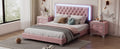 3 Pieces Bedroom Sets,Queen Size Upholstered Platform Bed With Led Lights And Two Nightstands Pink Queen Pink 3 Piece Set Velvet