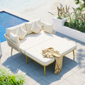 Outdoor Patio Daybed, Woven Nylon Rope Backrest With Washable Cushions For Balcony, Poolside, Set For 2 Person, Beige Yes Complete Patio Set Beige Gold Weather Resistant Frame Stain Resistant Cushions Garden & Outdoor Casual Complete Patio Sets Foam Pvc