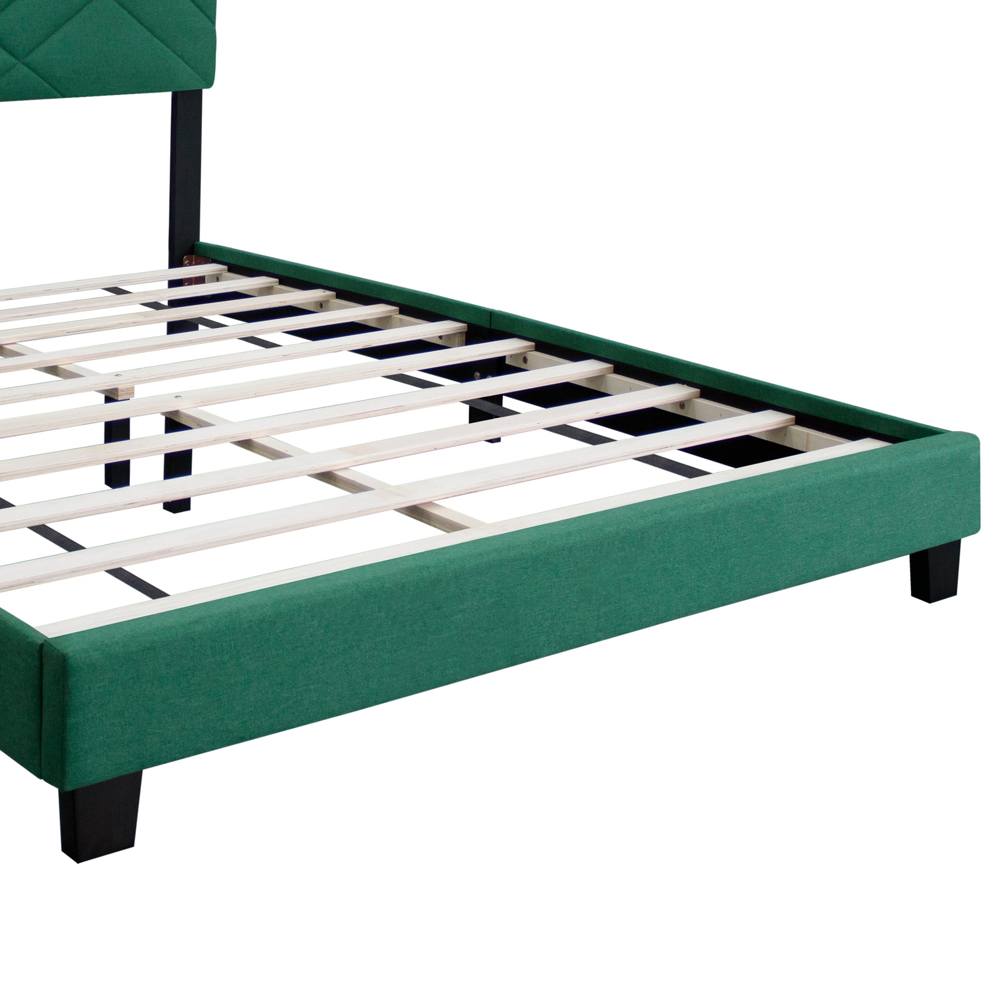 Green Queen Size Bed Frame With Adjustable Headboard Super Affordable No Box Sping Require Box Spring Not Required Queen Green Wood Espresso Bedroom Modern,Shabby Chic,Ultra Modern Rubberwood Adjustable Bedbase Fiber Foam And Polyester Fiber Pad Linen