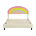 Full Size Upholstered Platform Bed With Rainbow Shaped And Height Adjustbale Headboard,Led Light Strips,Beige Beige Upholstered