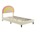 Twin Size Upholstered Platform Bed With Rainbow Shaped And Height Adjustbale Headboard,Led Light Strips,Beige Beige Upholstered