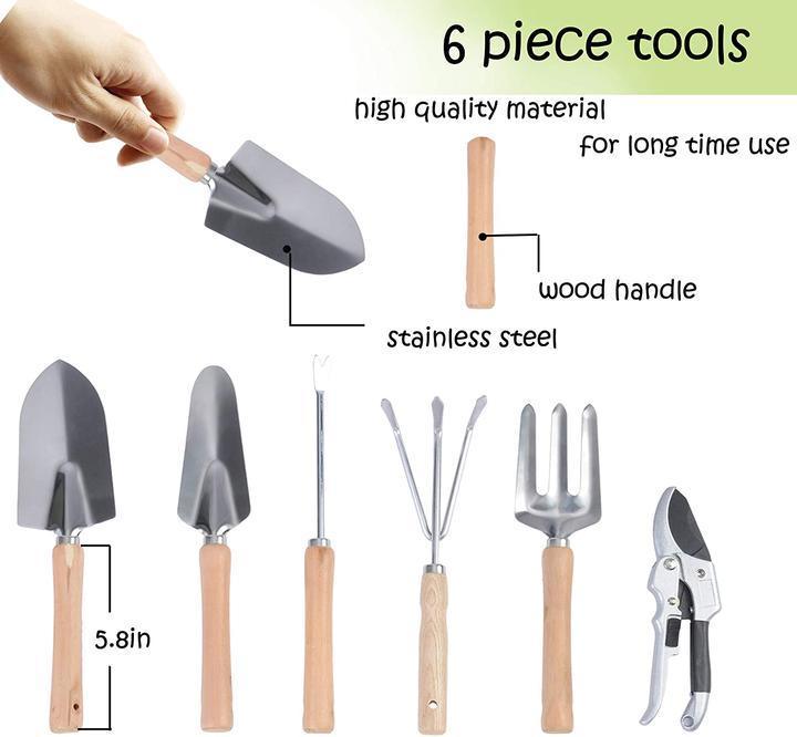 9 Pcs Garden Tools Set Ergonomic Wooden Handle Sturdy Stool With Detachable Tool Kit Perfect For Different Kinds Of Gardening Green Metal