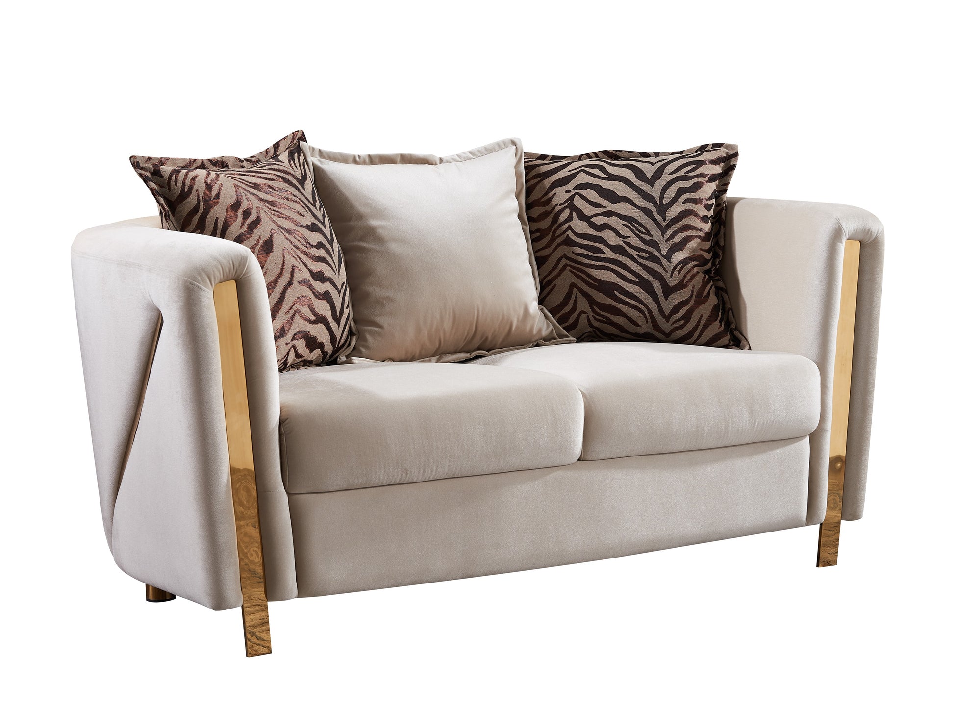 Thick Velvet Fabric Upholstered 3Pc Living Room Set Made With Wood In Beige Beige Velvet Wood Primary Living Space Soft Cushion Back Contemporary,Modern Solid Wood Mdf Wood 6 Seat