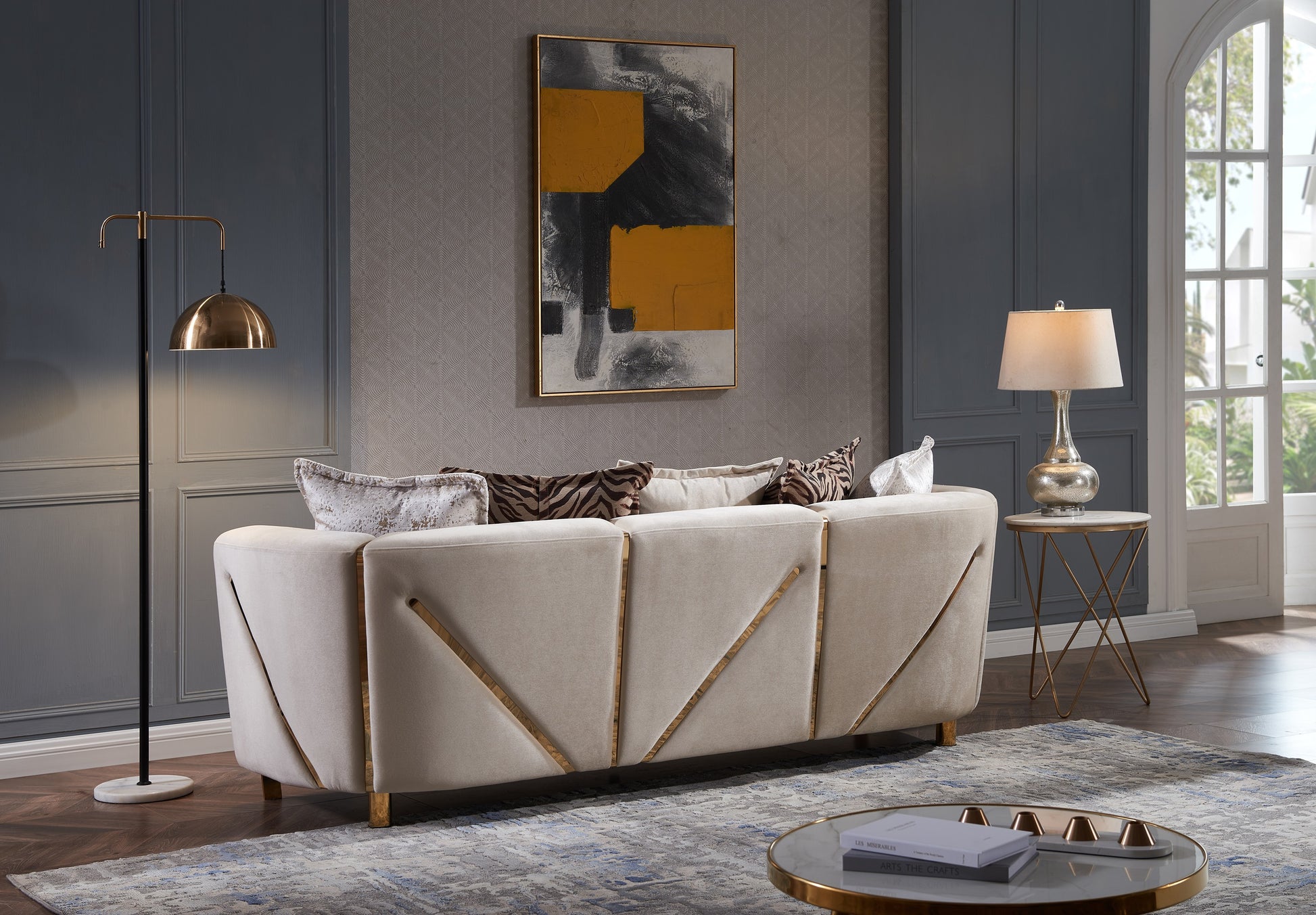 Thick Velvet Fabric Upholstered 3Pc Living Room Set Made With Wood In Beige Beige Velvet Wood Primary Living Space Soft Cushion Back Contemporary,Modern Solid Wood Mdf Wood 6 Seat