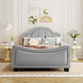 Twin Size Upholstered Daybed With Cloud Shaped Headboard, Embedded Elegant Copper Nail Design, Gray Gray Velvet