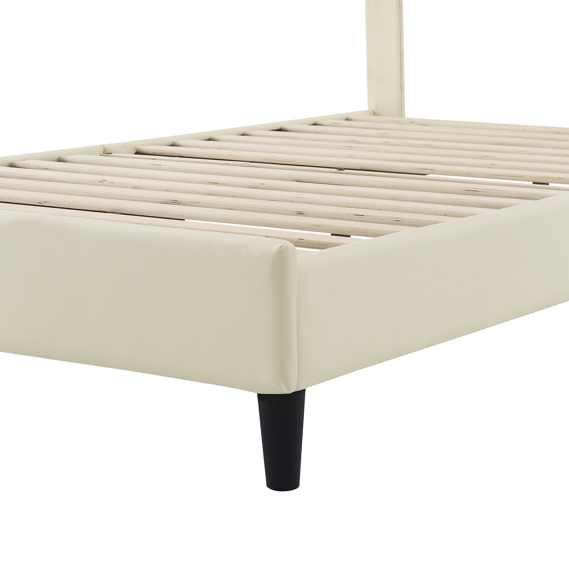 Twin Size Upholstered Platform Bed With Rainbow Shaped And Height Adjustbale Headboard,Led Light Strips,Beige Beige Upholstered