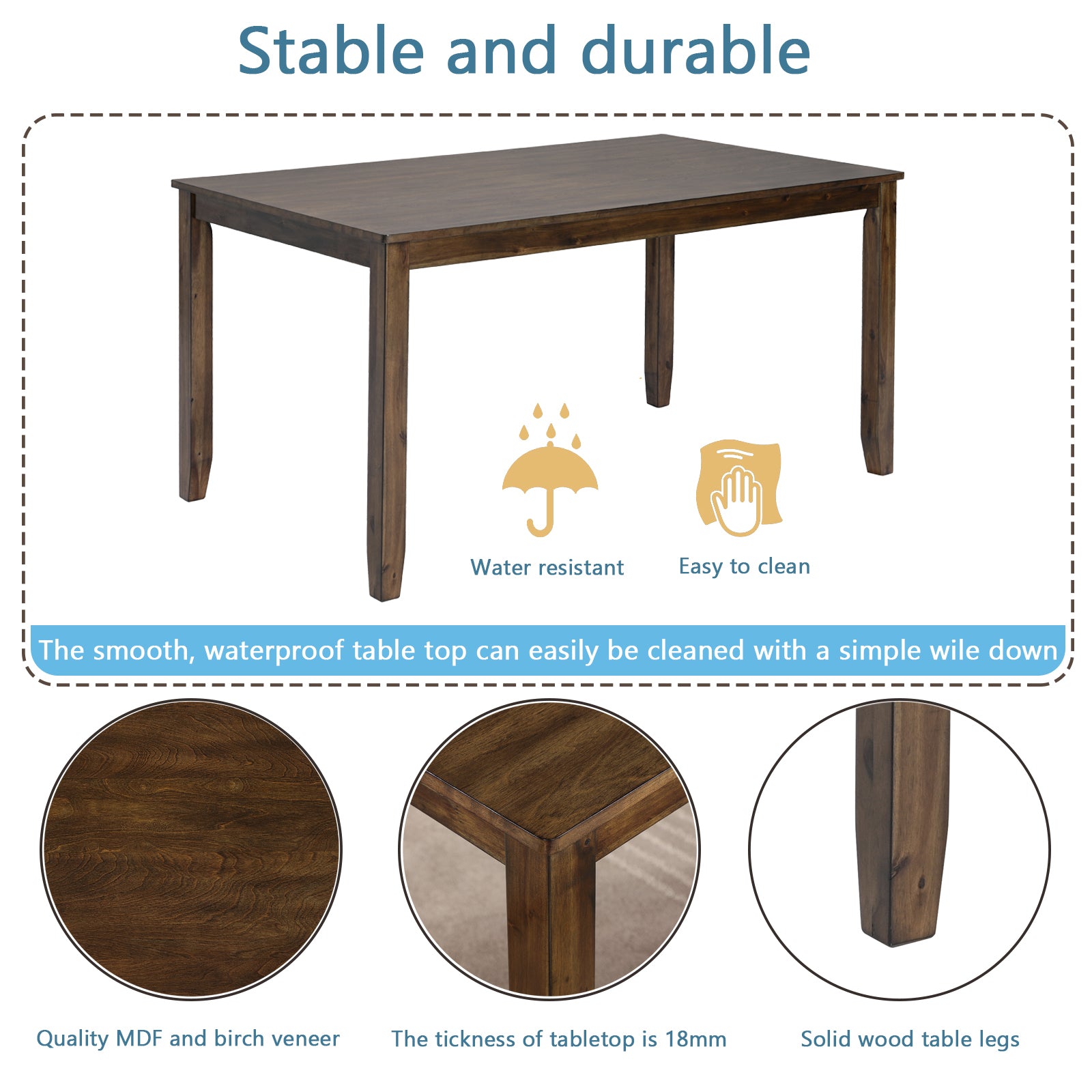 Wooden Dining Rectangular Table, Kitchen Table For Small Space, 4 Person Dining Table, Walnutonly The Table Walnut Seats 4 Gray Dining Room Acacia Rectangular Acacia Wood