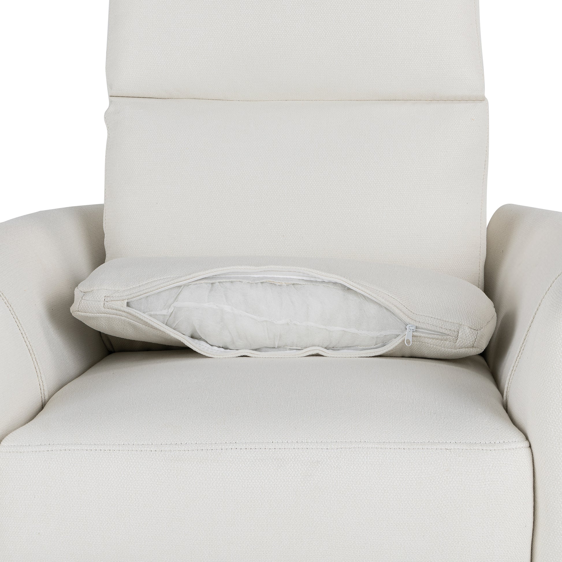 Upholstered Swivel Recliner Manual Rocker Recliner Chair Baby Nursery Chair With Two Removable Pillows For Living Room, Beige Beige Foam Linen