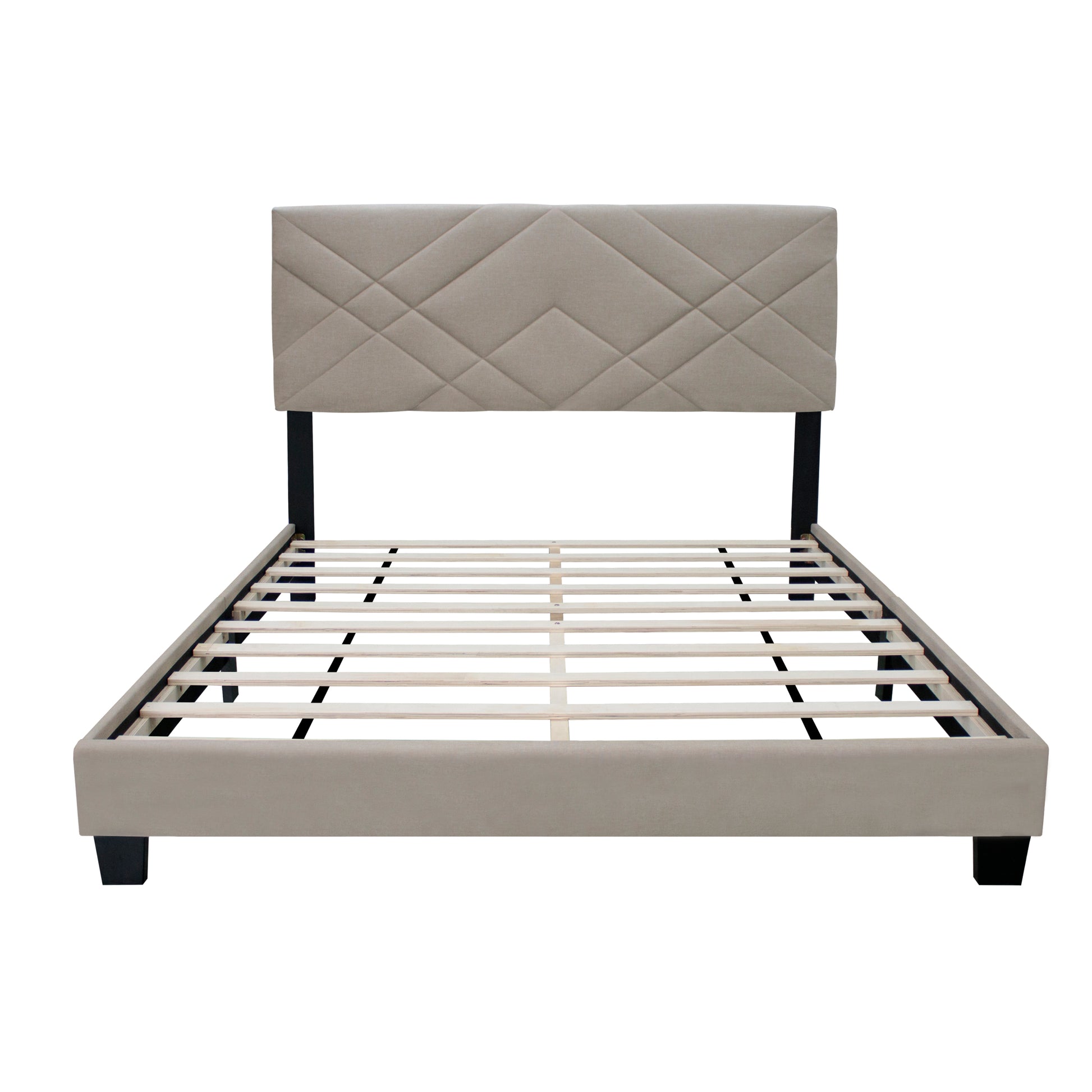 Beige Queen Size Adjustable Upholstered Bed Frame Stain Resistant Cleans Up With A Light Wipe Simple Design Suitable For Any Room Box Spring Not Required Queen Beige Wood Espresso Bedroom Minimalist,Modern,Shabby Chic Rubberwood Adjustable Bedbase Fiber