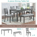 6 Piece Kitchen Dining Set, Rectangular Wooden Dining Table With 4 Upholstered Chairs And A Bench, Dining Table Set For 6 People, Living Room, Home Bar And Kitchen, Gray Upholstered Chair Wood Gray Seats 6 Wood Dining Room Acacia 4 Leg Rectangular Dining