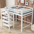 Full Size Loft Bed With Built In Storage Staircase And Hanger For Clothes, White Box Spring Not Required Full White Wood Bedroom Pine