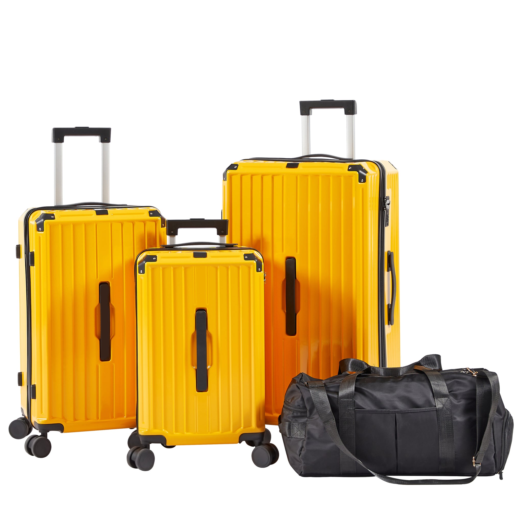 Luggage Set 4 Pcs 20" 24" 29" Travel Bag , Pc Abs Durable Lightweight Luggage With Collapsible Cup Holder, 360 Silent Spinner Wheels, Tsa Lock, Yellow Yellow Abs Pc