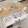 Kitchen Island Rolling Trolley Cart With Adjustable Shelves & Towel Rack & Seasoning Rack Rubber Wood Table Top White White Mdf