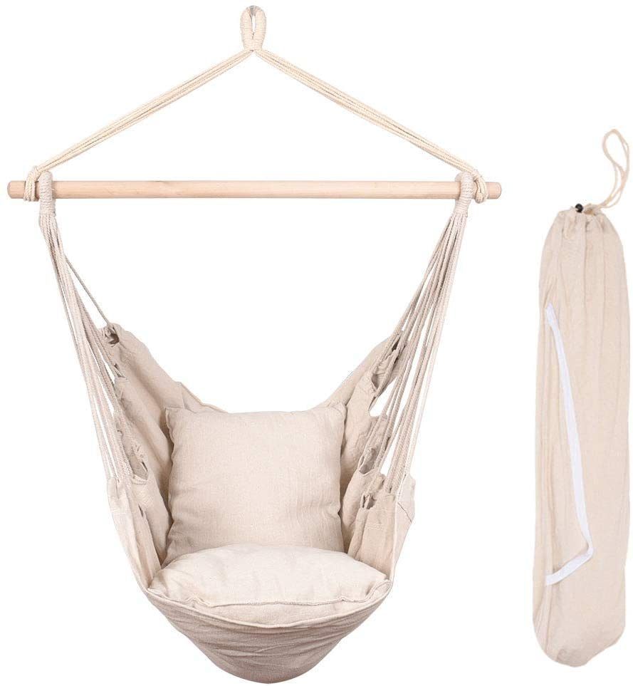 Hammocks Hanging Rope Hammock Chair Swing Seat With Two Seat Cushions And Carrying Bag, Natural Natural Canvas