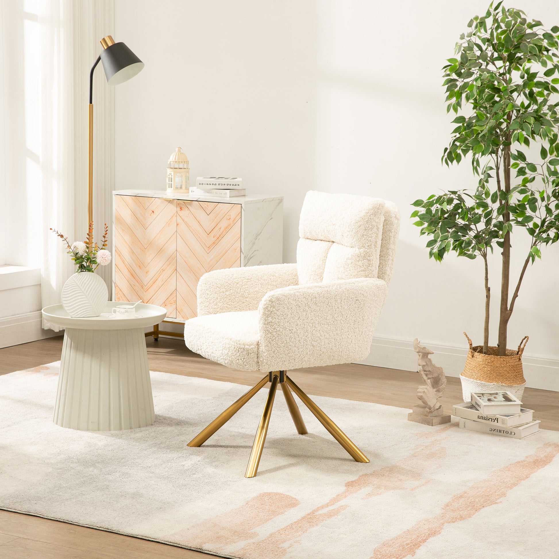 Off White Cashmere Contemporary High Back Upholstered Swivel Accent Chair Off White Primary Living Space Modern Foam Faux Fur