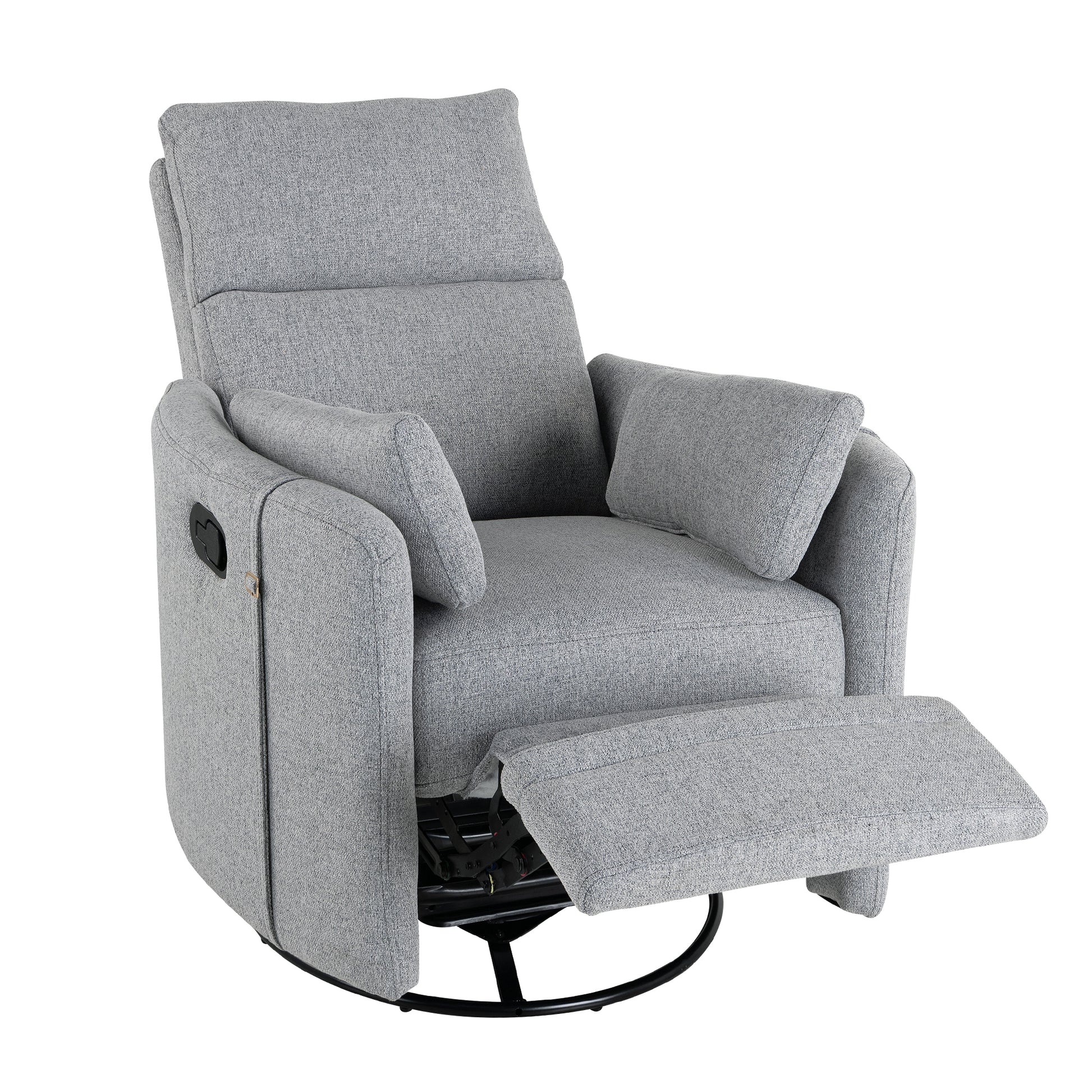 Upholstered Swivel Recliner Manual Rocker Recliner Chair Baby Nursery Chair With Two Removable Pillows For Living Room, Dark Grey Dark Grey Foam Linen