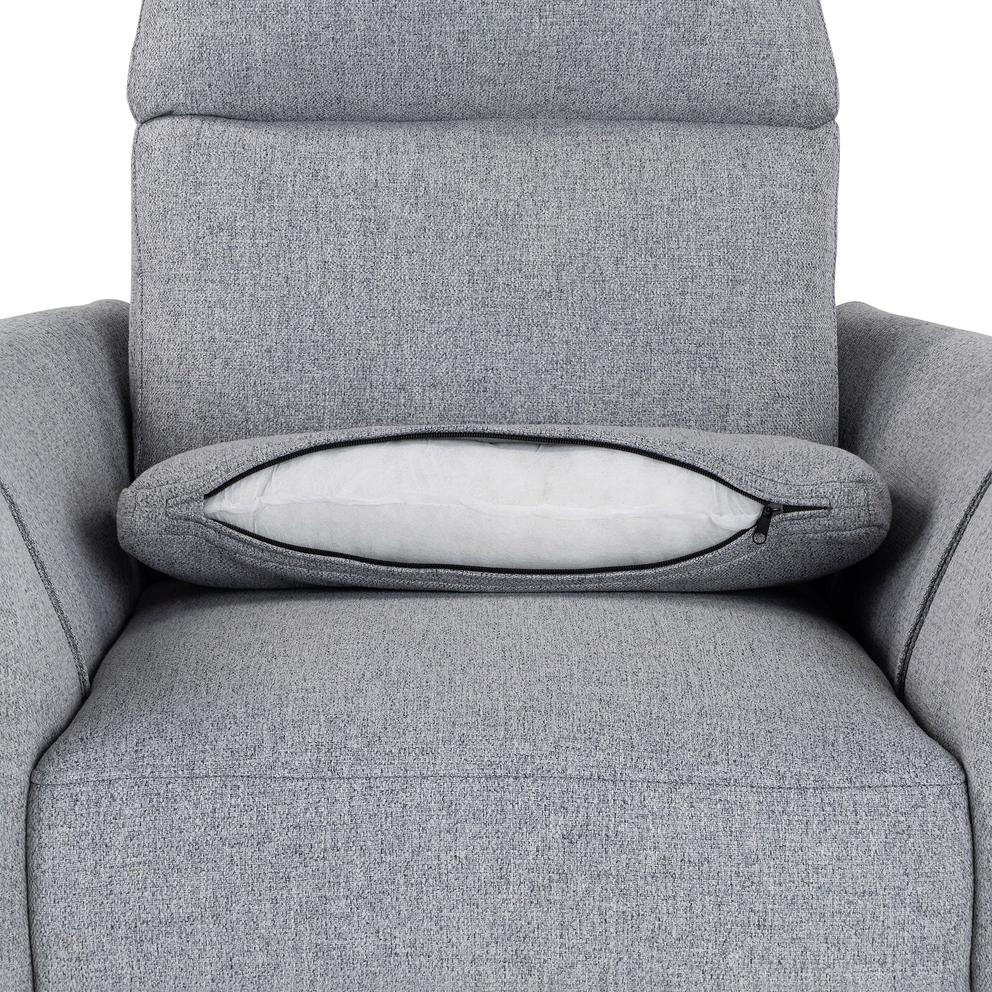 Upholstered Swivel Recliner Manual Rocker Recliner Chair Baby Nursery Chair With Two Removable Pillows For Living Room, Dark Grey Dark Grey Foam Linen