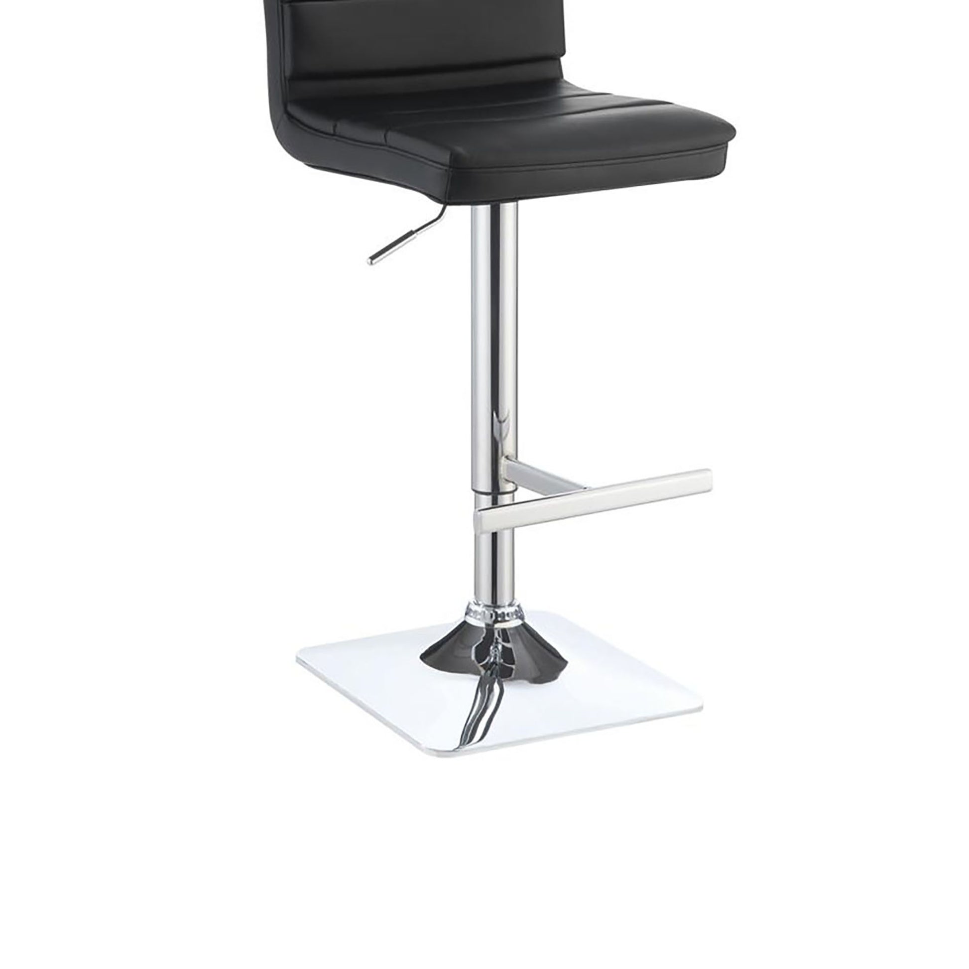 Black And Chrome Adjustable Bar Stool Set Of 2 Solid Black Dining Room Spot Clean Contemporary,Modern Bar Stools Solid Back Foam Upholstered