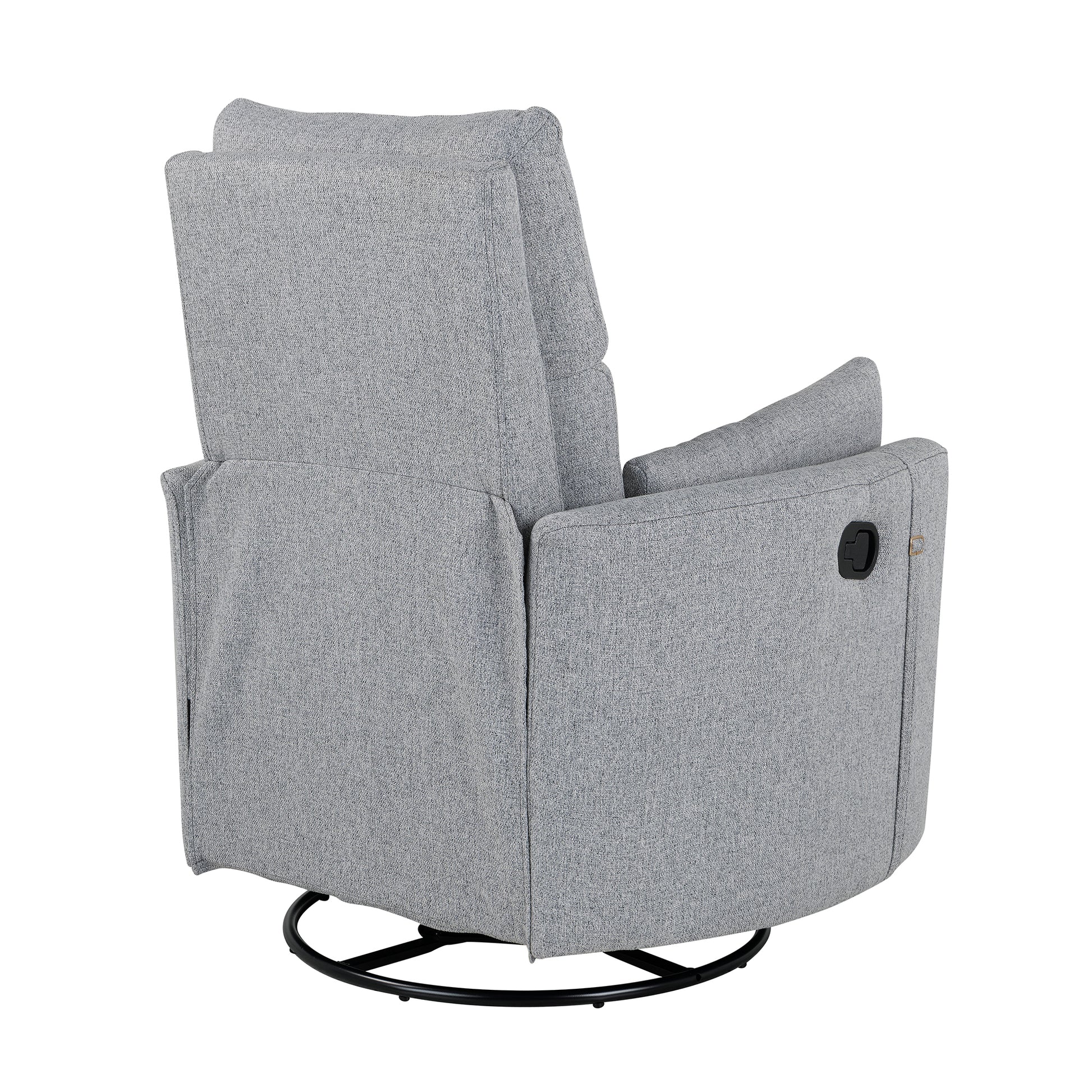 Upholstered Swivel Recliner Manual Rocker Recliner Chair Baby Nursery Chair With Two Removable Pillows For Living Room, Dark Grey Dark Grey Foam Linen