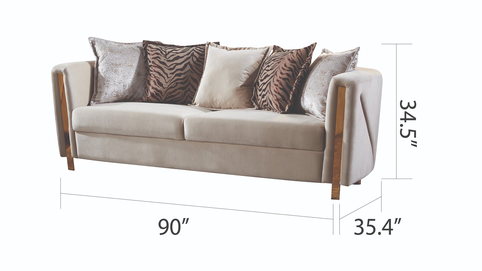 Thick Velvet Fabric Upholstered 3Pc Living Room Set Made With Wood In Beige Beige Velvet Wood Primary Living Space Soft Cushion Back Contemporary,Modern Solid Wood Mdf Wood 6 Seat