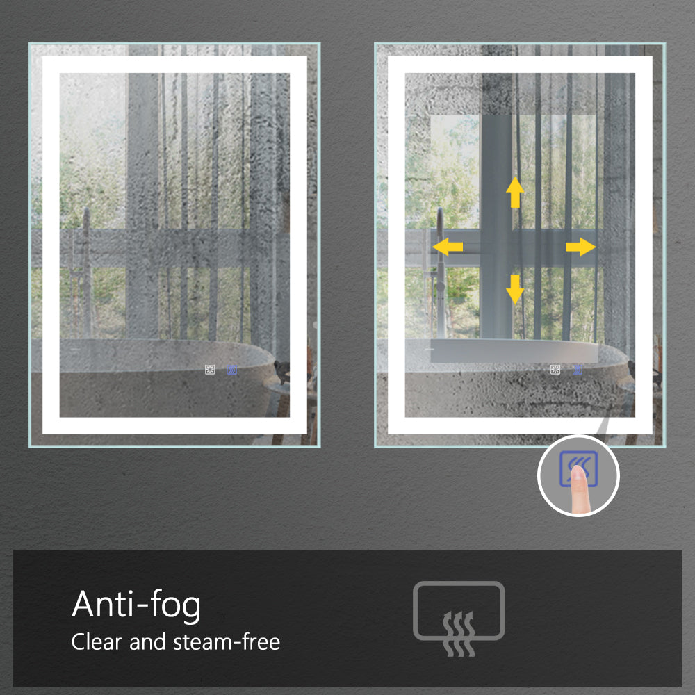 Led Bathroom Vanity Mirror With Light,20X 28 Inch, Anti Fog, Dimmable,Color Temper 5000K,Backlit Front Lit,Both Vertical And Horizontal Wall Mounted Vanity Mirror 20X28 White Iron