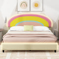 Full Size Upholstered Platform Bed With Rainbow Shaped And Height Adjustbale Headboard,Led Light Strips,Beige Beige Upholstered