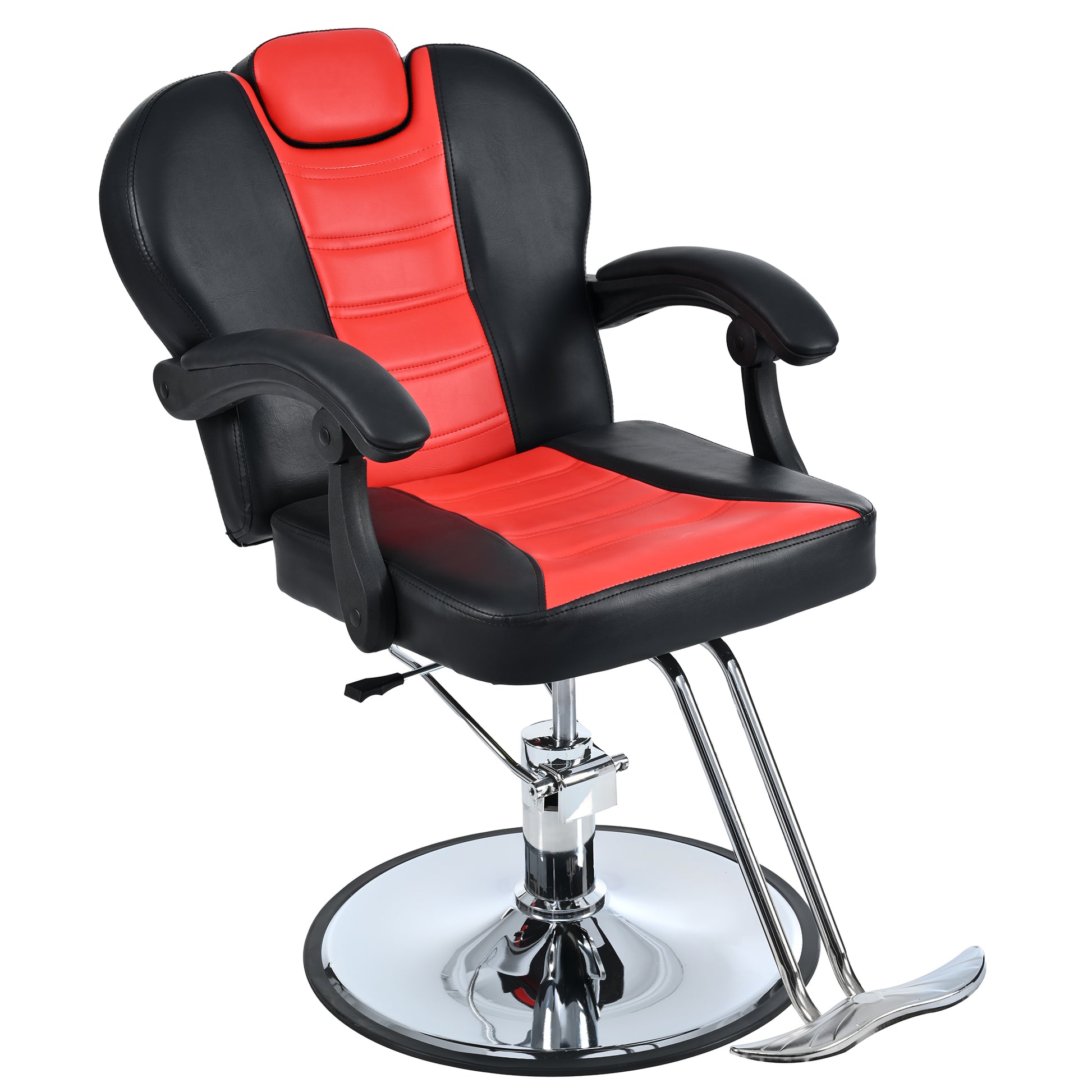 Classic Reclining Barber Chair Salon Chair For Hair Stylist With Heavy Duty Hydraulic Pump, 360 Rotation, Tattoo Chair Shampoo Beauty Salon Equipment, Max Load Weight 330 Lbs, Red & Black Red Black Metal