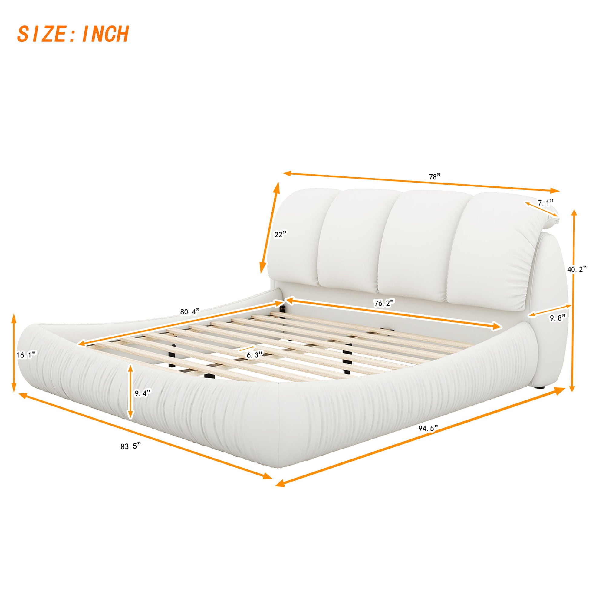 King Size Luxury Upholstered Bed With Thick Headboard, Leather King Bed With Oversized Padded Backrest, White Expect Arrive Date 2024 2 15 King White Pu Leather