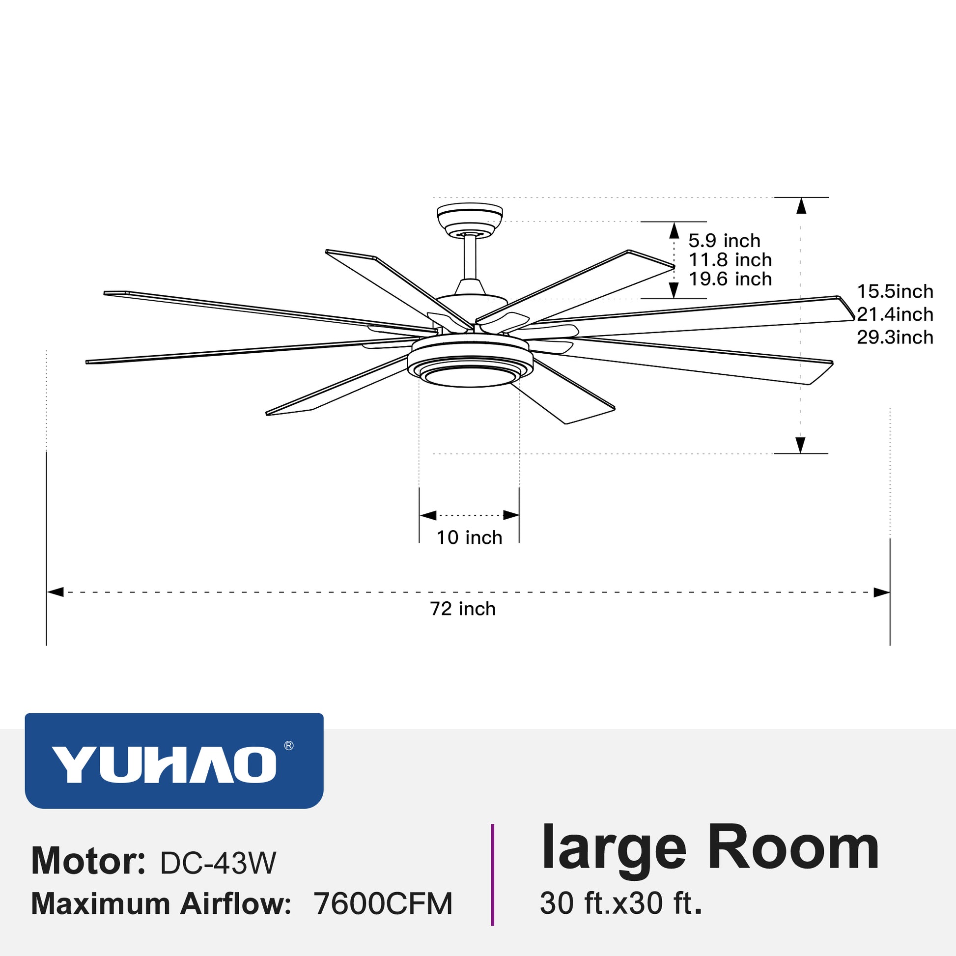 72" Integrated Led Matte Black Large Smart Ceiling Fan With Remote Control Black Plywood Metal