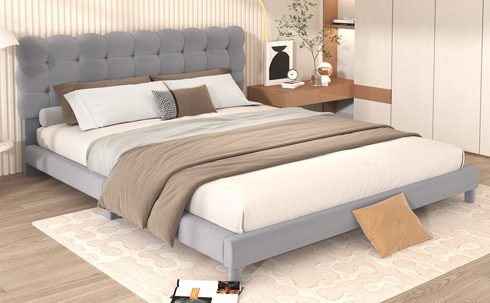 Queen Size Upholstered Platform Bed With Soft Headboard,Gray Gray Upholstered