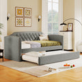 Twin Size Upholstered Daybed With Trundle For Guest Room, Small Bedroom, Study Room, Gray Box Spring Not Required Twin Gray Wood Bedroom Traditional Daybeds Linen Upholstered