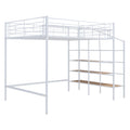 Full Size Metal Loft Bed With Upper Grid Storage Shelf And Lateral Storage Ladder, White White Mdf Metal