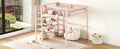 Full Size Metal Loft Bed With 4 Tier Shelves And Storage, Pink Full Pink Metal