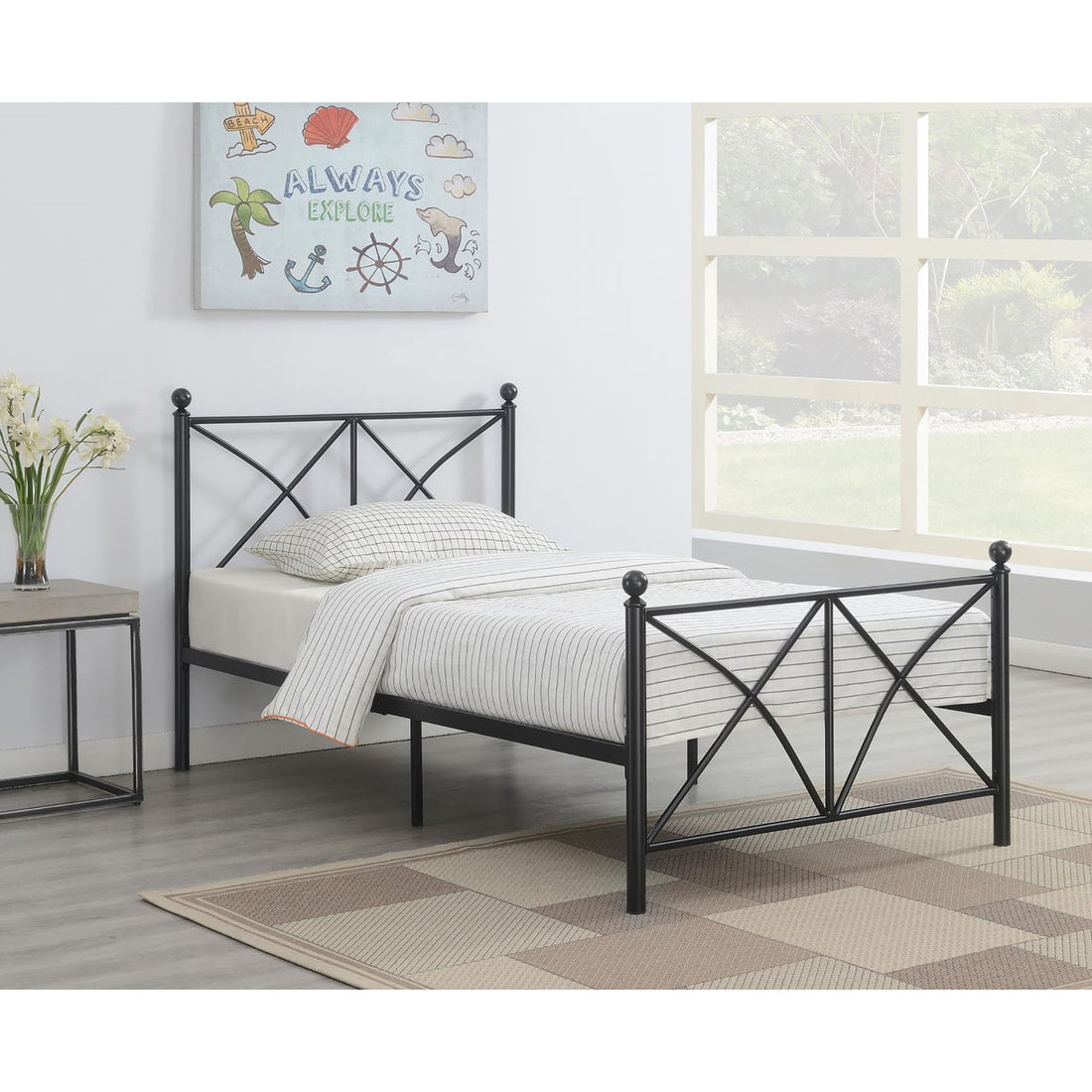 Black Twin Platform Bed Box Spring Not Required Twin Black Metal Bedroom Contemporary,Modern Open Frame Metal