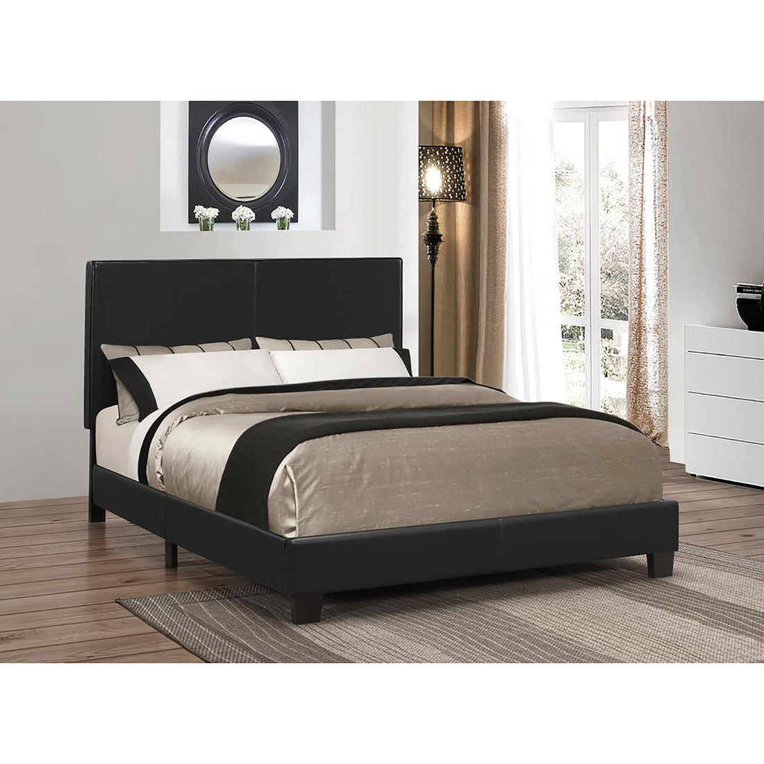 Black Platform Twin Bed Box Spring Not Required Twin Black Wood Bedroom Transitional Rubberwood Faux Leather Upholstered