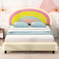 Twin Size Upholstered Platform Bed With Rainbow Shaped And Height Adjustbale Headboard,Led Light Strips,Beige Beige Upholstered