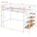 Twin Size Metal Loft Bed With Upper Grid Storage Shelf And Lateral Storage Ladder, White White Mdf Metal