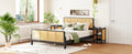 3 Pieces Rattan Platform Full Size Bed With 2 Nightstands,Espresso Espresso Rattan