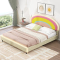 Full Size Upholstered Platform Bed With Rainbow Shaped And Height Adjustbale Headboard,Led Light Strips,Beige Beige Upholstered