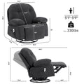 Modern Chenille Recliner Chairs Swivel Massage Rocker Recliner With Heat Dark Gray Chenille Manual Handle Metal Primary Living Space Soft Cushion Back Heavy Duty American Design,Artsy,Casual,Cute Pillow Top Arms Foam Chenille