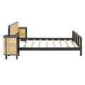 3 Pieces Rattan Platform Full Size Bed With 2 Nightstands,Espresso Espresso Rattan